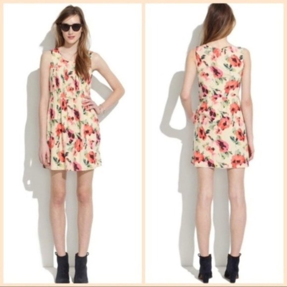 Madewell - Silk Pleated Cream Floral Dress - Size 0 - Picture 1 of 3